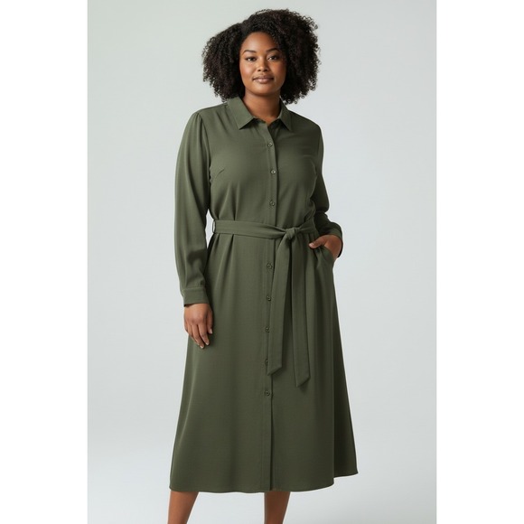 Time and Tru Womens Shirt Dress Sz L Green Sea Turtle Button Front Midi Collared - Picture 2 of 8